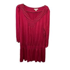 John Paul Richard Mini Dress Women Size L Pink Long Sleeve V-Neck Rayon Stretch